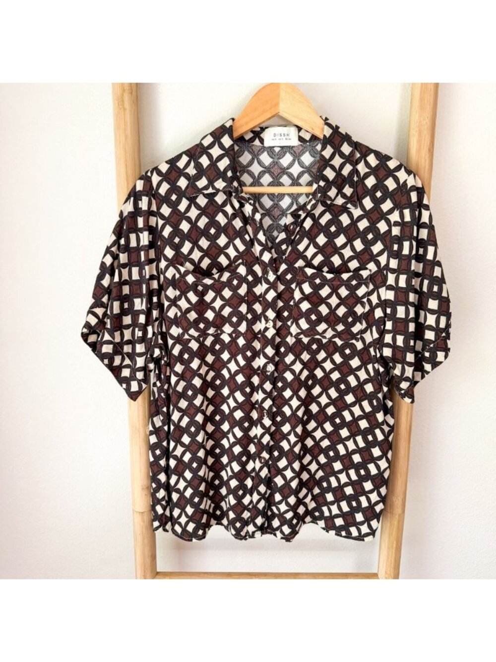 DISSH Geometric Print Button Up Blouse Viscose Oversized Women’s Size US 2